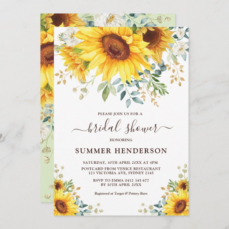 Summer Sunflowers Bridal Shower Yellow Floral Invitation | Zazzle