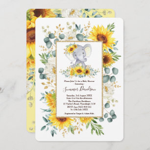 Summer Sunflowers Elephant Greenery Baby Shower Invitation