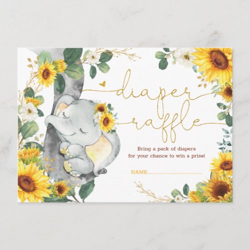 Summer Sunflowers Elephant Greenery Diaper Raffle Enclosure Card