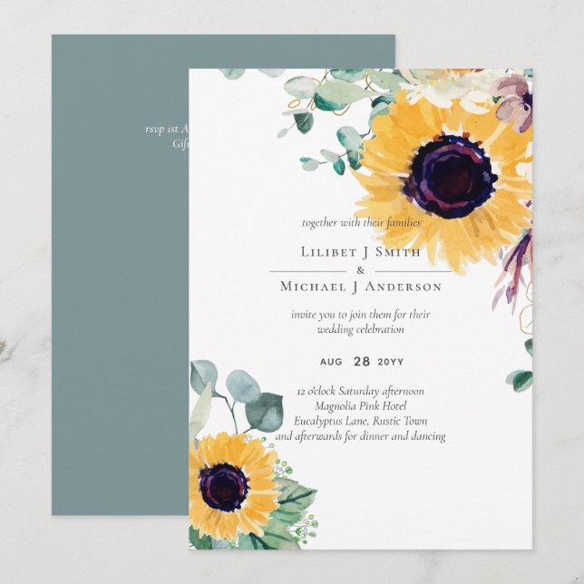 Summer Sunflowers Eucalyptus Greenery Wedding (Front/Back)