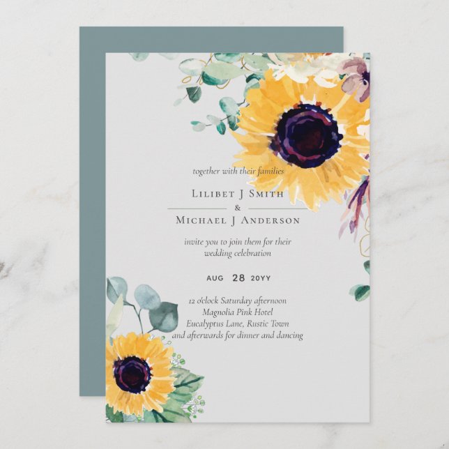 Summer Sunflowers Eucalyptus Greenery Wedding (Front/Back)