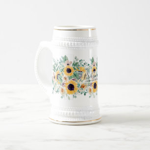 Summer Sunflowers Eucalyptus Greenery Wedding Beer Stein