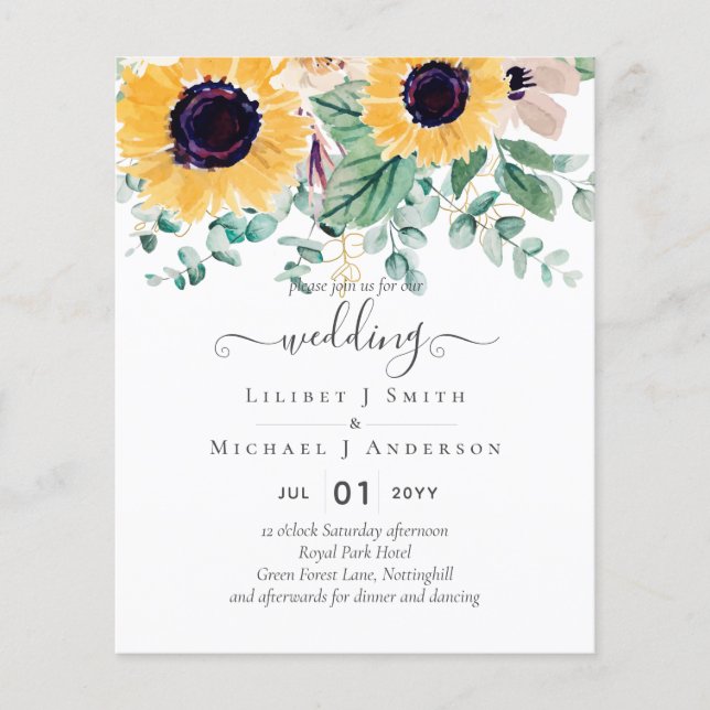 Summer Sunflowers Eucalyptus Greenery Wedding Flyer (Front)