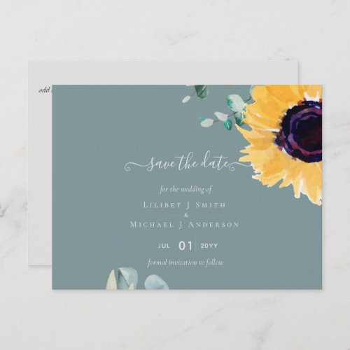 Summer Sunflowers Eucalyptus Greenery Wedding Postcard