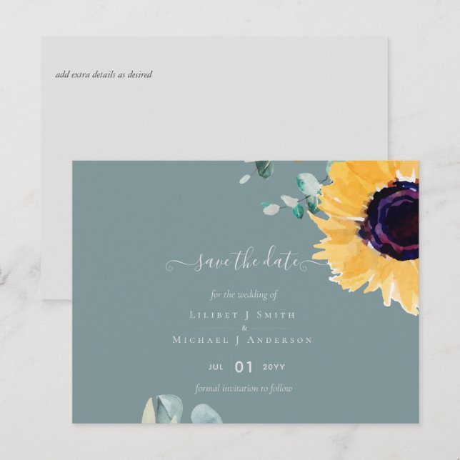 Summer Sunflowers Eucalyptus Greenery Wedding Postcard (Front/Back)