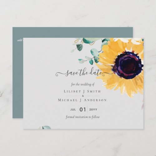 Summer Sunflowers Eucalyptus Greenery Wedding Postcard