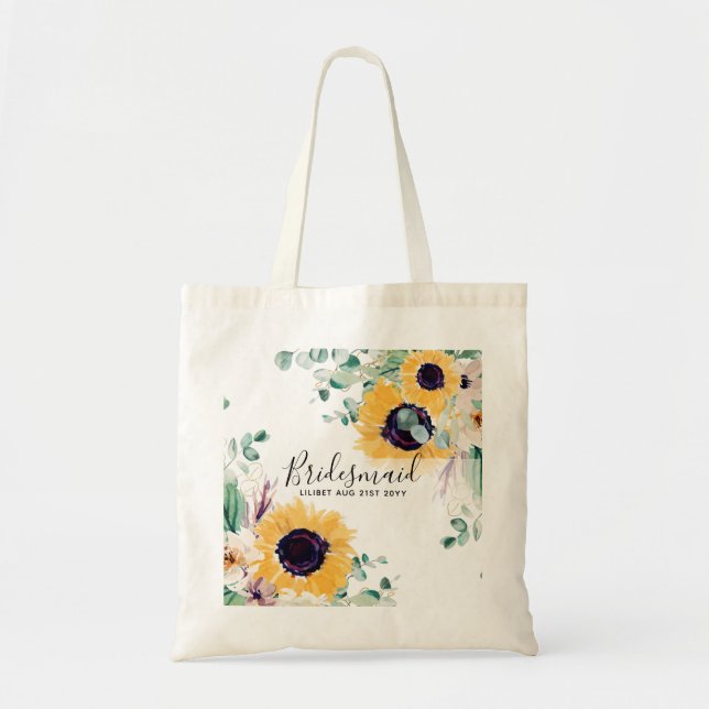 Summer Sunflowers Eucalyptus Greenery Wedding Tote Bag (Front)