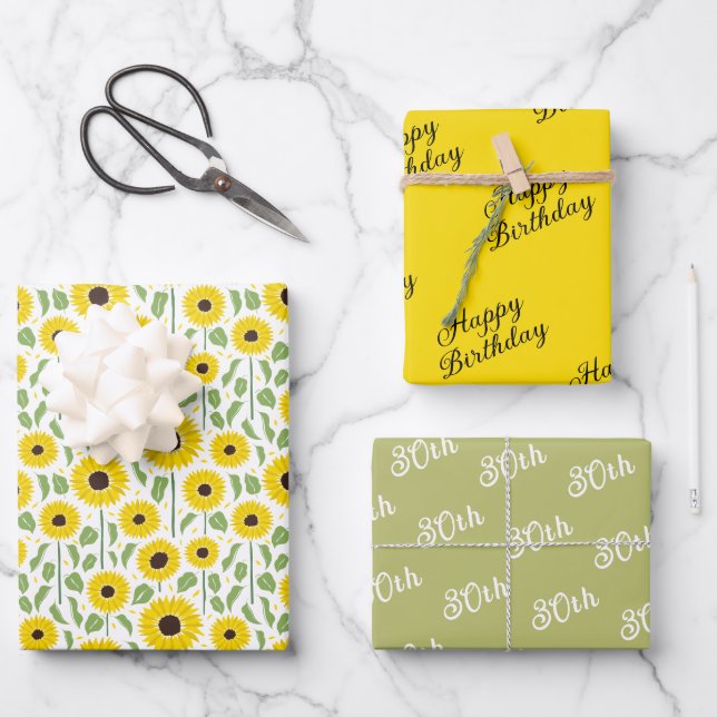 Summer Sunflowers Floral Coordinated  Wrapping Paper Sheets (Front)