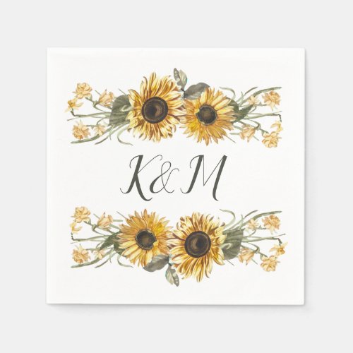 Summer Sunflowers Monogram Wedding Napkins