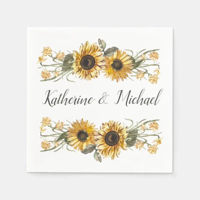 Summer Sunflowers Personalized Wedding Napkins | Zazzle