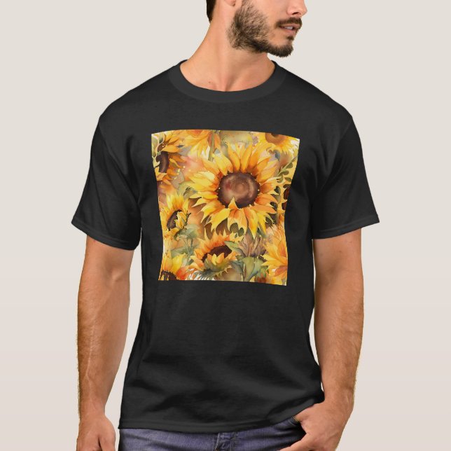 Summer Sunflowers Pretty Yellow Botanical Watercol T-Shirt (Front)