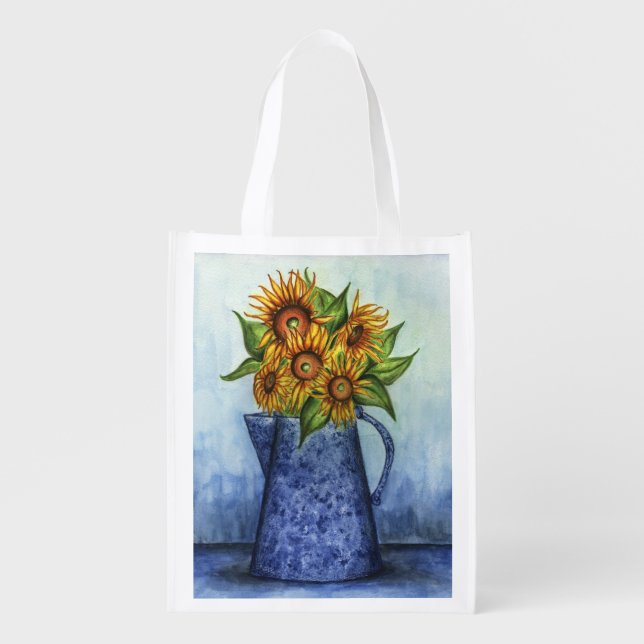 Summer Sunflowers Reusable Grocery Bag (Front)