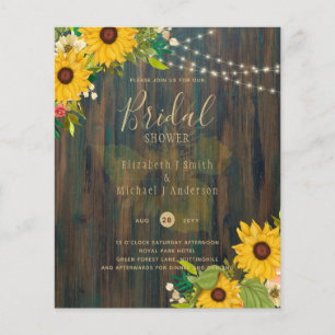 Summer Sunflowers Rustic Wood BRIDAL SHOWER Flyer