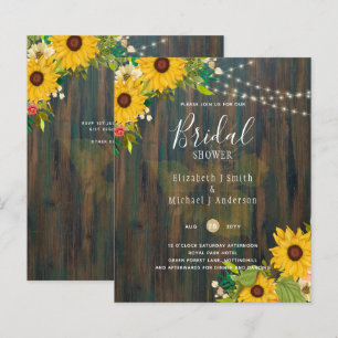 Summer Sunflowers Rustic Wood BRIDAL SHOWER INVITE