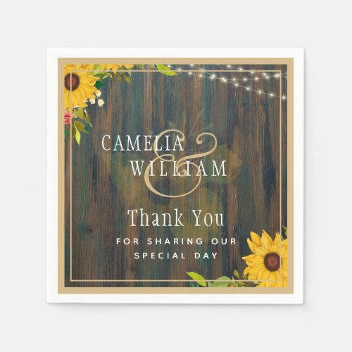 Summer Sunflowers Rustic Wood Wedding Napkins