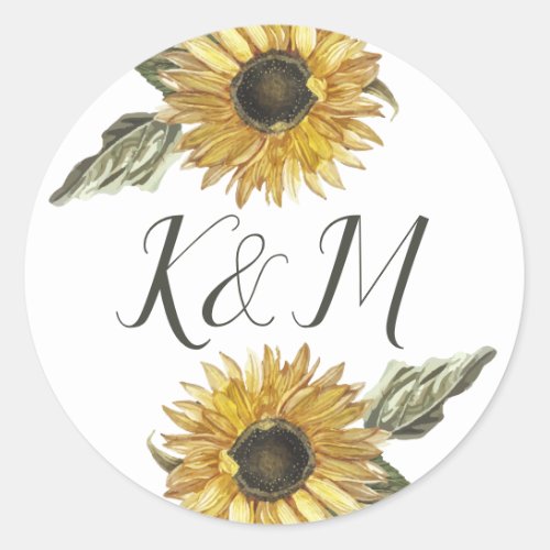 Summer Sunflowers Wedding Monogram Classic Round Sticker
