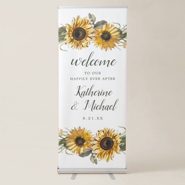 Summer Sunflowers Wedding Welcome Retractable Banner (Front)