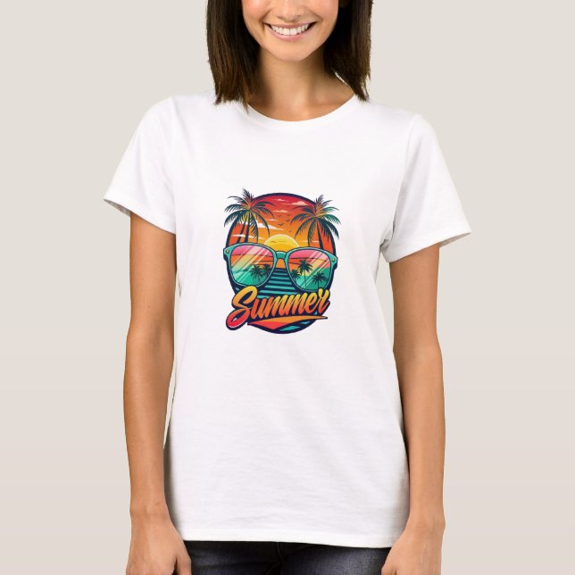 Summer Sunglasses T-Shirt – Tropical Sunset Reflec (Front)