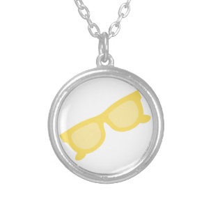 Summer sunglasses yellow hipster eyewear glasses silver plated necklace