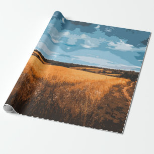 Summer Sunlit Country Road Golden Rustic Field Wrapping Paper