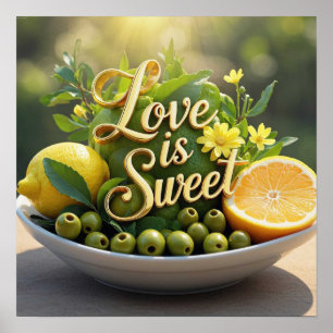 Summer sunny Lemons, olives, citrus slices Poster