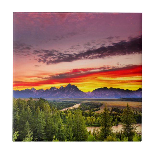 Summer Sunset at Snake River Overlook Ceramic Tile (Front)