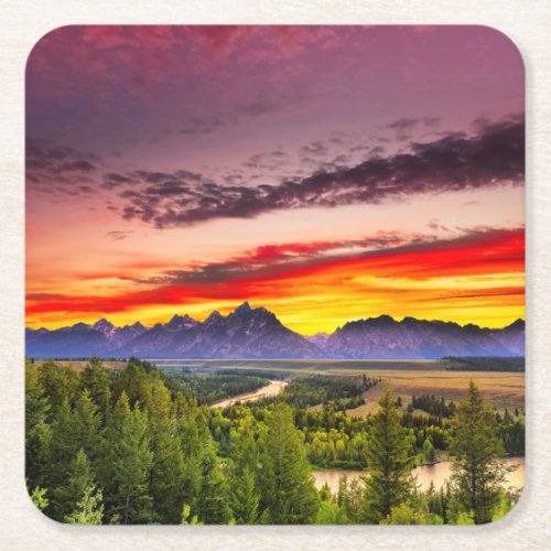 Summer Sunset at Snake River Overlook Square Paper Coaster