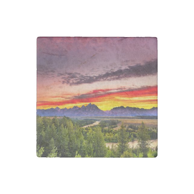 Summer Sunset at Snake River Overlook Stone Magnet (Front)