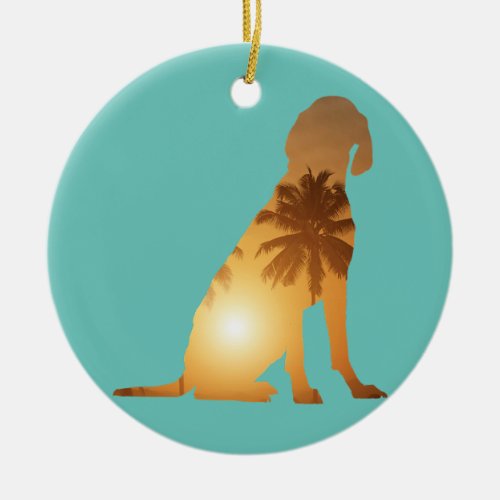 Summer Sunset Beach Dog Silhouette Vizsla  Ceramic Ornament