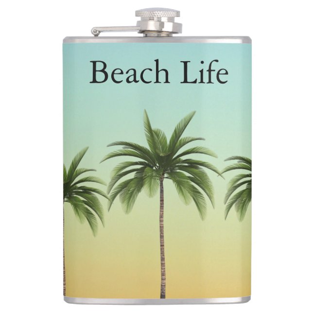 Summer Sunset Beach Island Palm Trees Custom Flask (Front)