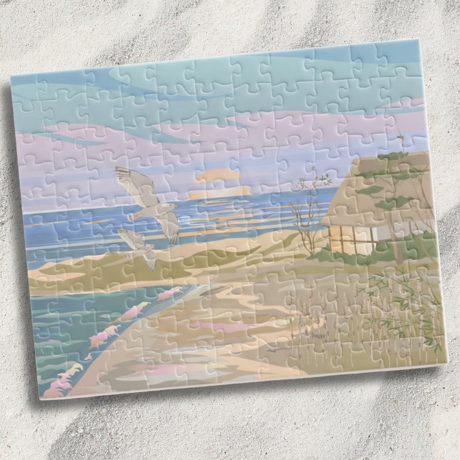 Summer Sunset Beach Jigsaw Puzzle (Pastel Summer Sunset Beach Jigsaw Puzzle)