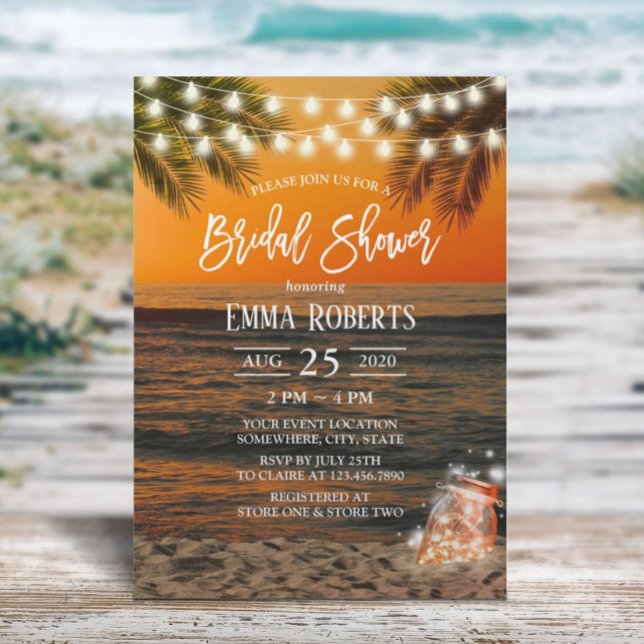 Summer Sunset Beach Mason Jar Bridal Shower Invitation (Creator Uploaded)