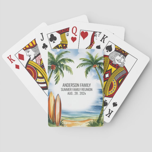 Summer Sunset Beach Palm Tree Family Reunion Poker Cards (Back)