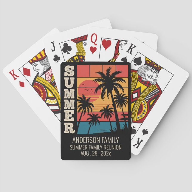 Summer Sunset Beach Palm Tree Family Reunion Poker Cards (Back)