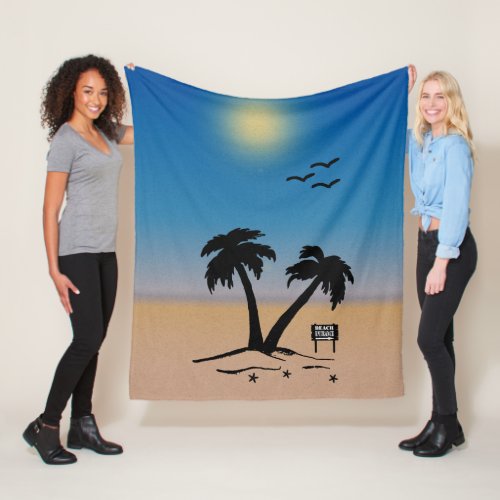 Summer Sunset Beach Sign Fleece Blanket