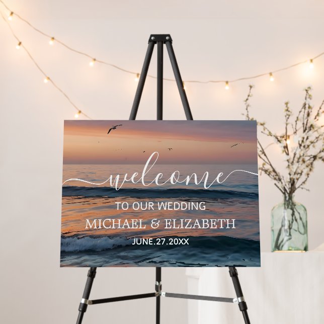Summer Sunset Beach Waves Wedding Welcome Sign     (In Situ (Stand))
