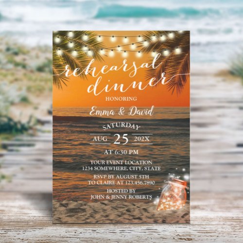 Summer Sunset Beach Wedding Rehearsal Dinner Invitation