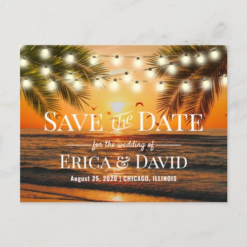 Summer Sunset Beach Wedding Save the Date Announcement Postcard