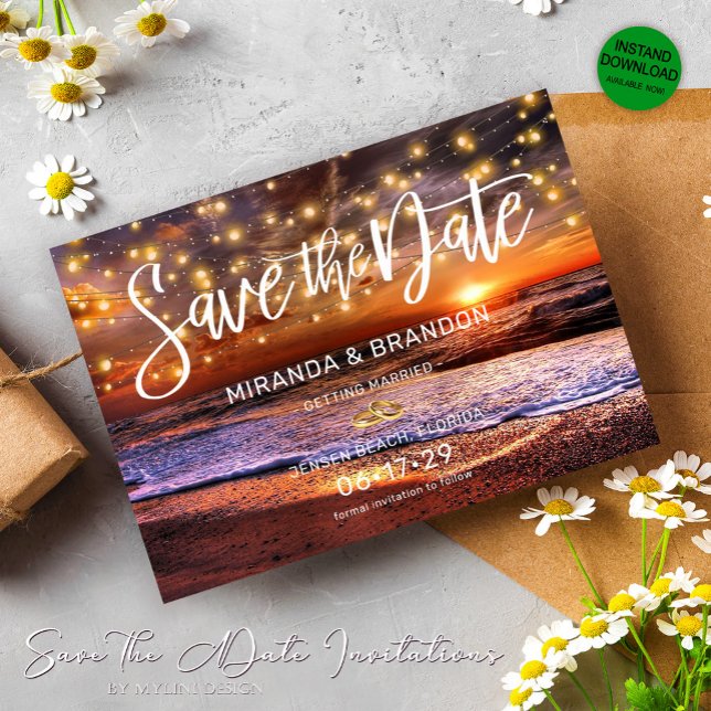 Summer Sunset Beach Wedding Save the Date Card (Creator Uploaded)