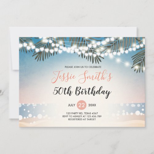 Summer Sunset Birthday Invitation String Lights