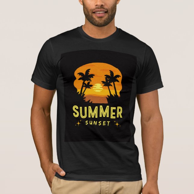 Summer Sunset Black T-Shirt | Aesthetic Beach Vibe (Front)