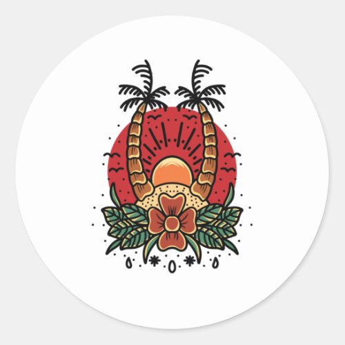 Summer Sunset Classic Round Sticker