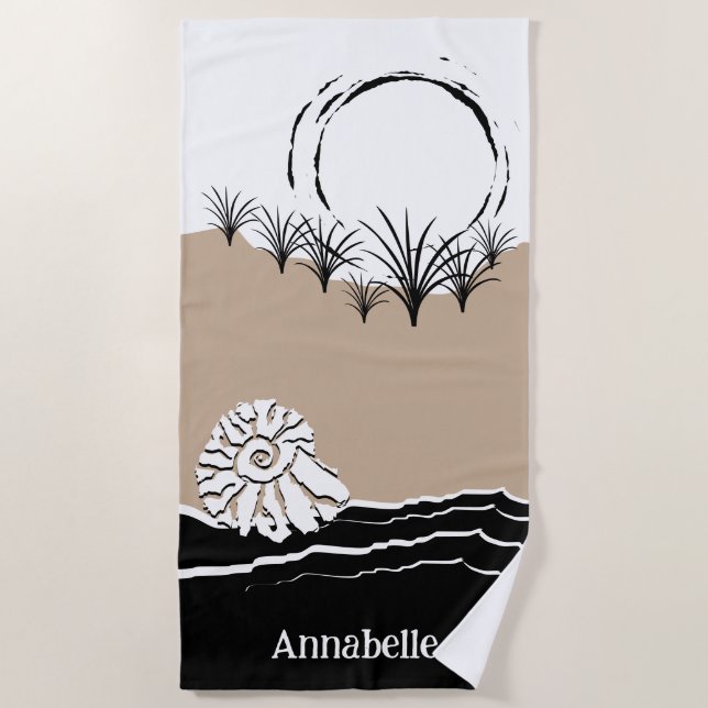 Summer Sunset Dune Sand Sea Shell Name Beach Towel (Front)