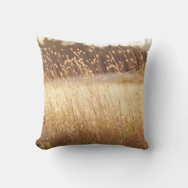 Summer Sunset Field Grass Throw Pillow (Front)