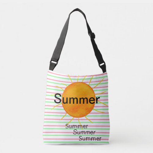 Summer Sunset Geometric Stripes Pink Green White  Crossbody Bag