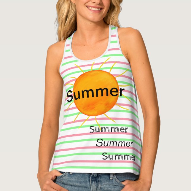 Summer Sunset Geometric Stripes Pink Green White  Tank Top (Front)