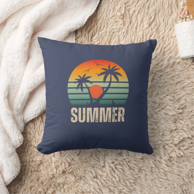 Summer Sunset Palm Tree for Kids Throw Pillow (Blanket)