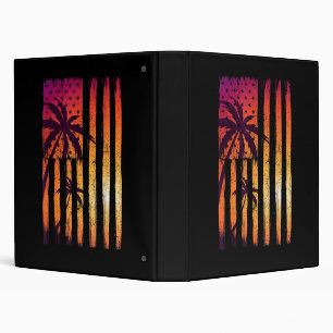 Summer Sunset Palm Trees American Flag Cool Spring 3 Ring Binder