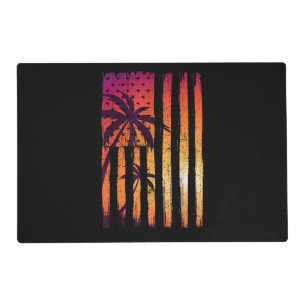 Summer Sunset Palm Trees American Flag Cool Spring Placemat