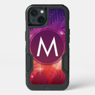 Summer Sunset Palm Trees Monogram Purple Orange iPhone 13 Case